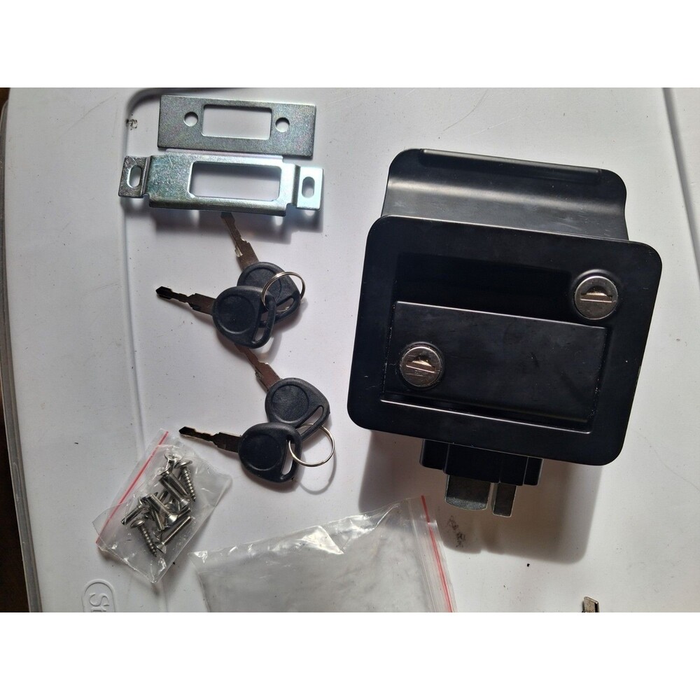 RV Entry Door Lock Latch with Deadbolt, Keys & Hardware – Black